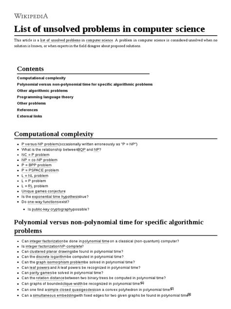 List of unsolved problems in computer science .